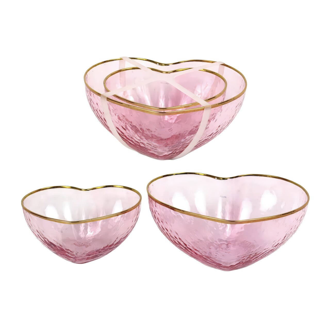 Transpac Glass Pink and Gold Heart Nesting Bowls Set of 2 Wood for Valentines Day Serving and Entertaining